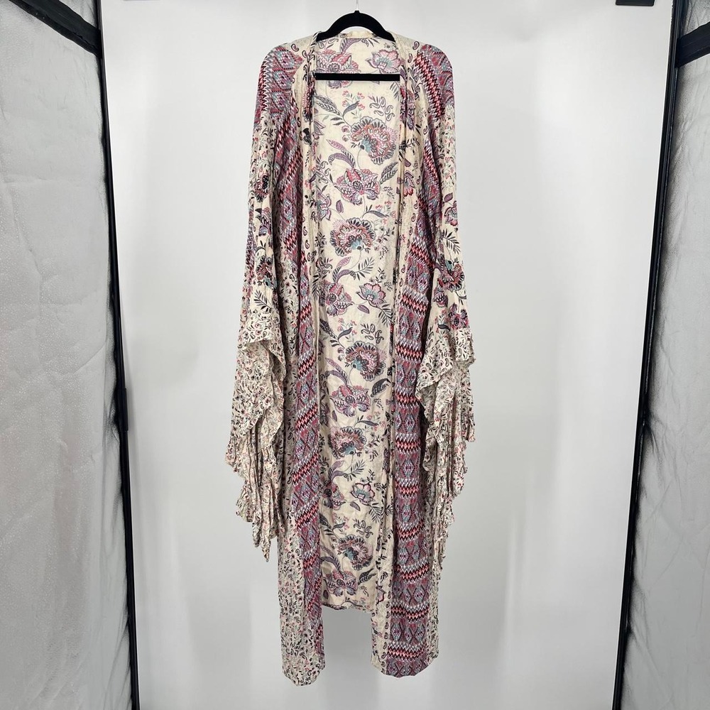 Women's Boho Floral Duster Kimono S Maximalist Statement Sleeve Hippie Festival